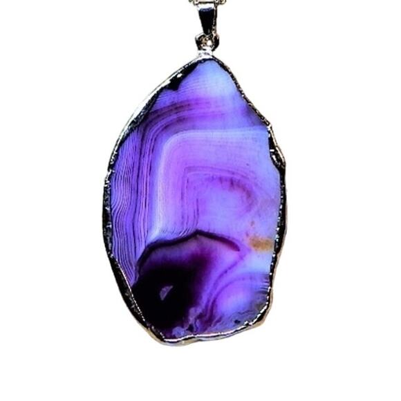 BoHo Silver Plated Banded Agate Pendant - Picture 1 of 12